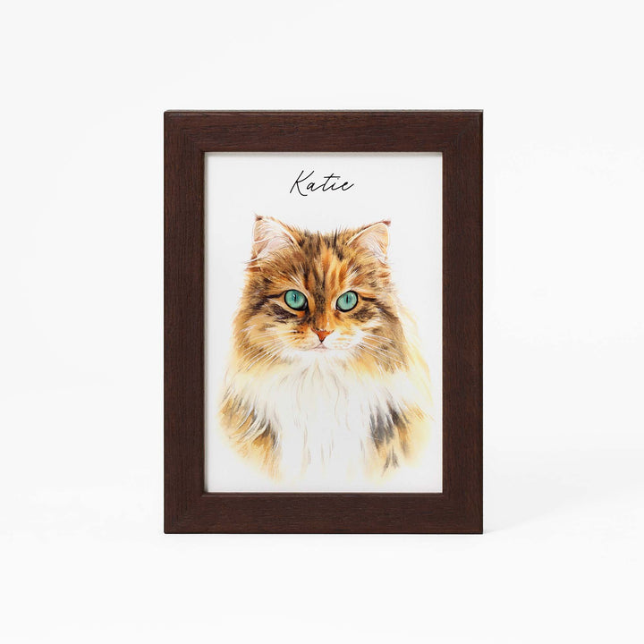 Hand-painted watercolor portrait of a cat from photo
