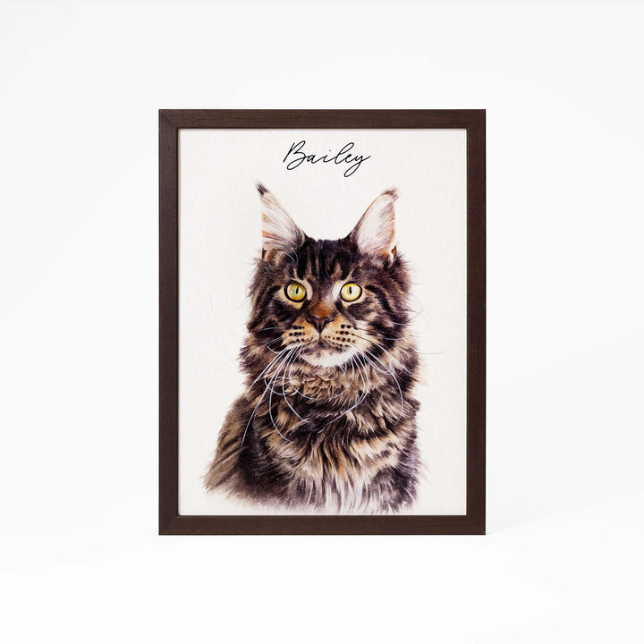 Hand-painted watercolor portrait of a cat from photo