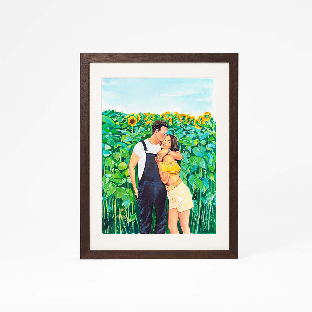 Hand-painted watercolor portrait of a couple from photo