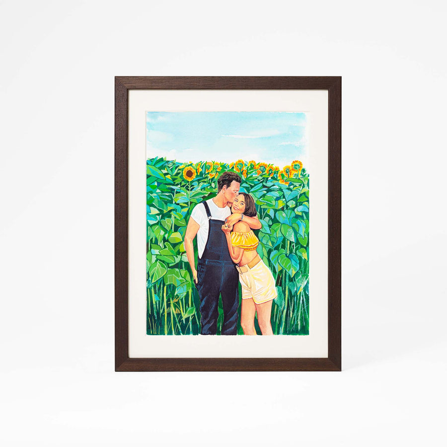 Hand-painted watercolor portrait of a couple from photo