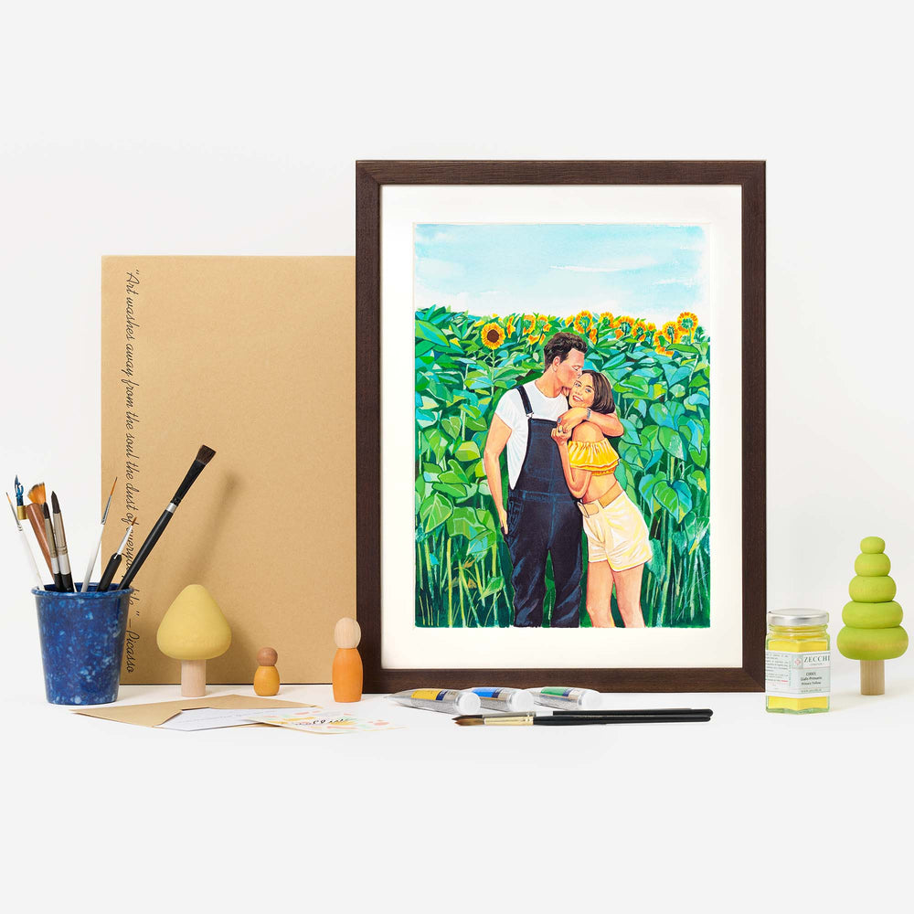 Hand-painted watercolor portrait of a couple from photo