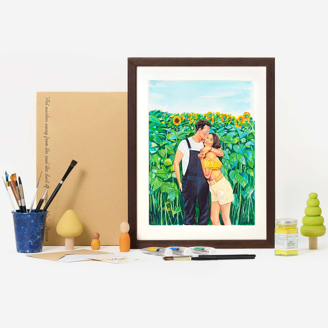 Hand-painted watercolor portrait of a couple from photo
