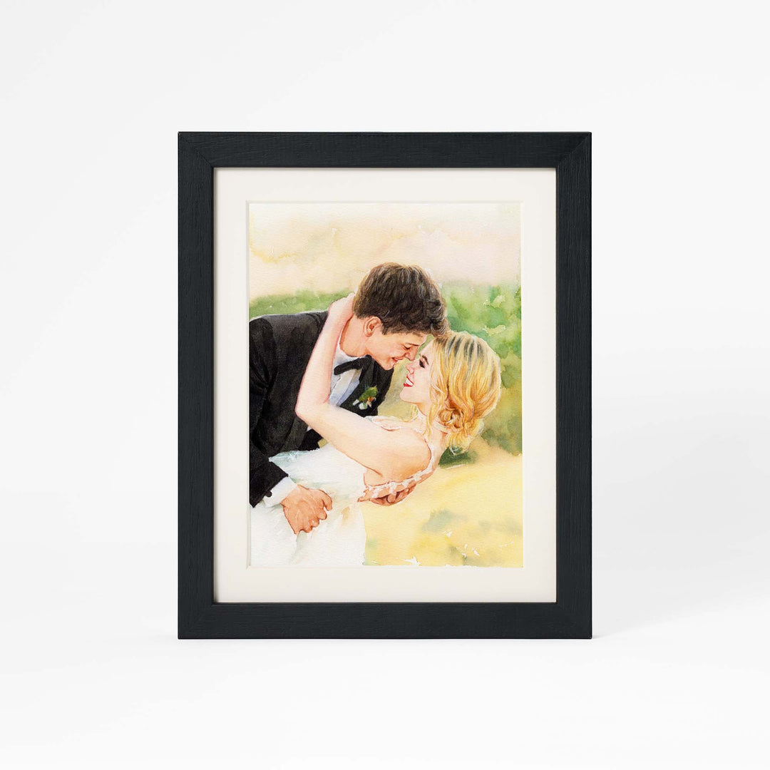 Hand-painted watercolor portrait of a couple from photo