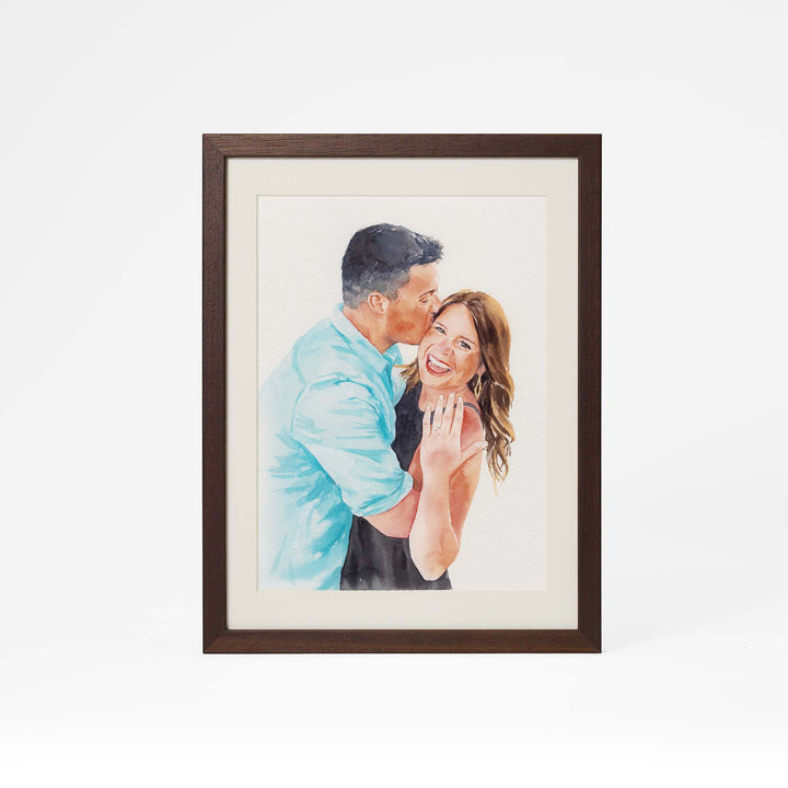 Hand-painted watercolor portrait of a couple from photo