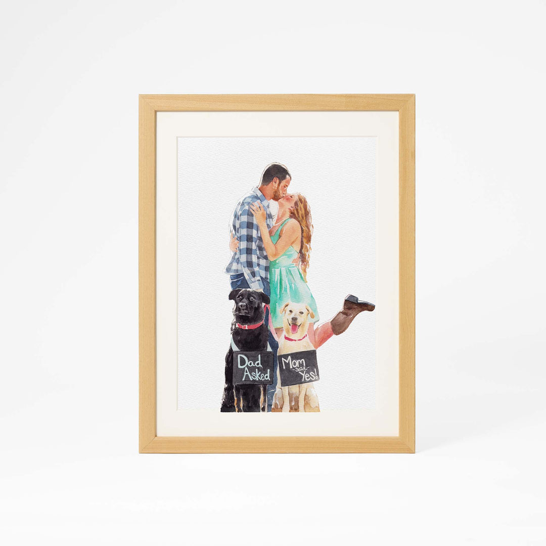 Hand-painted watercolor portrait of a couple from photo