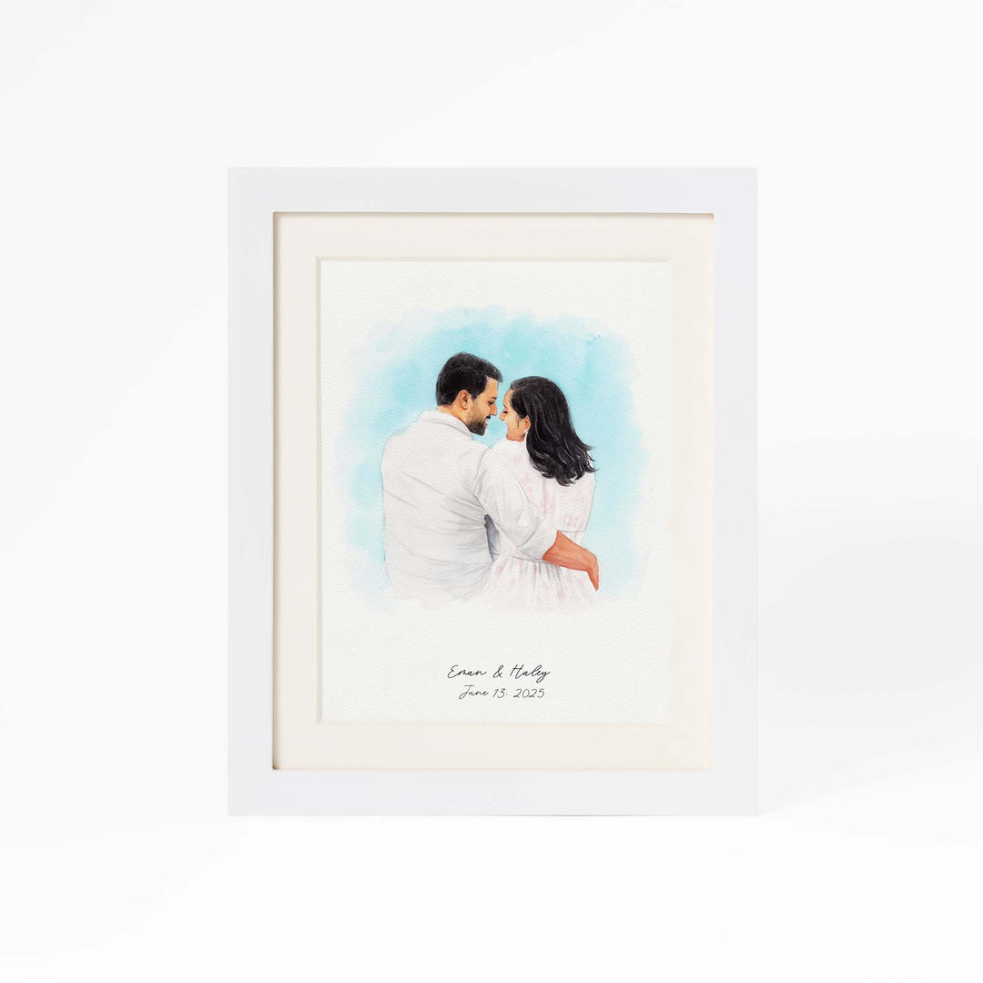 Hand-painted watercolor portrait of a couple from photo