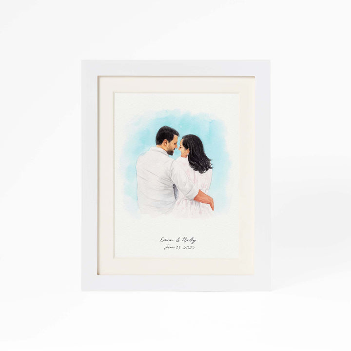 Hand-painted watercolor portrait of a couple from photo