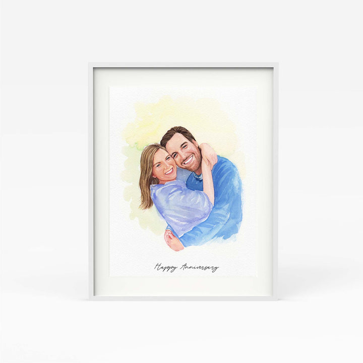 Hand-painted watercolor portrait of a couple from photo