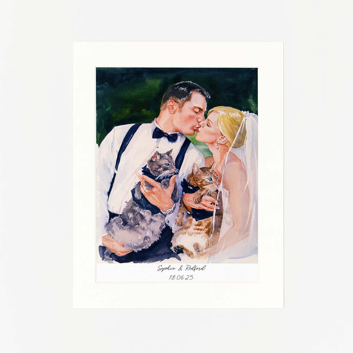 Hand-painted watercolor portrait of a couple from photo