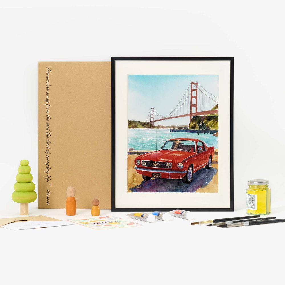 Hand-painted watercolor car portrait from photo