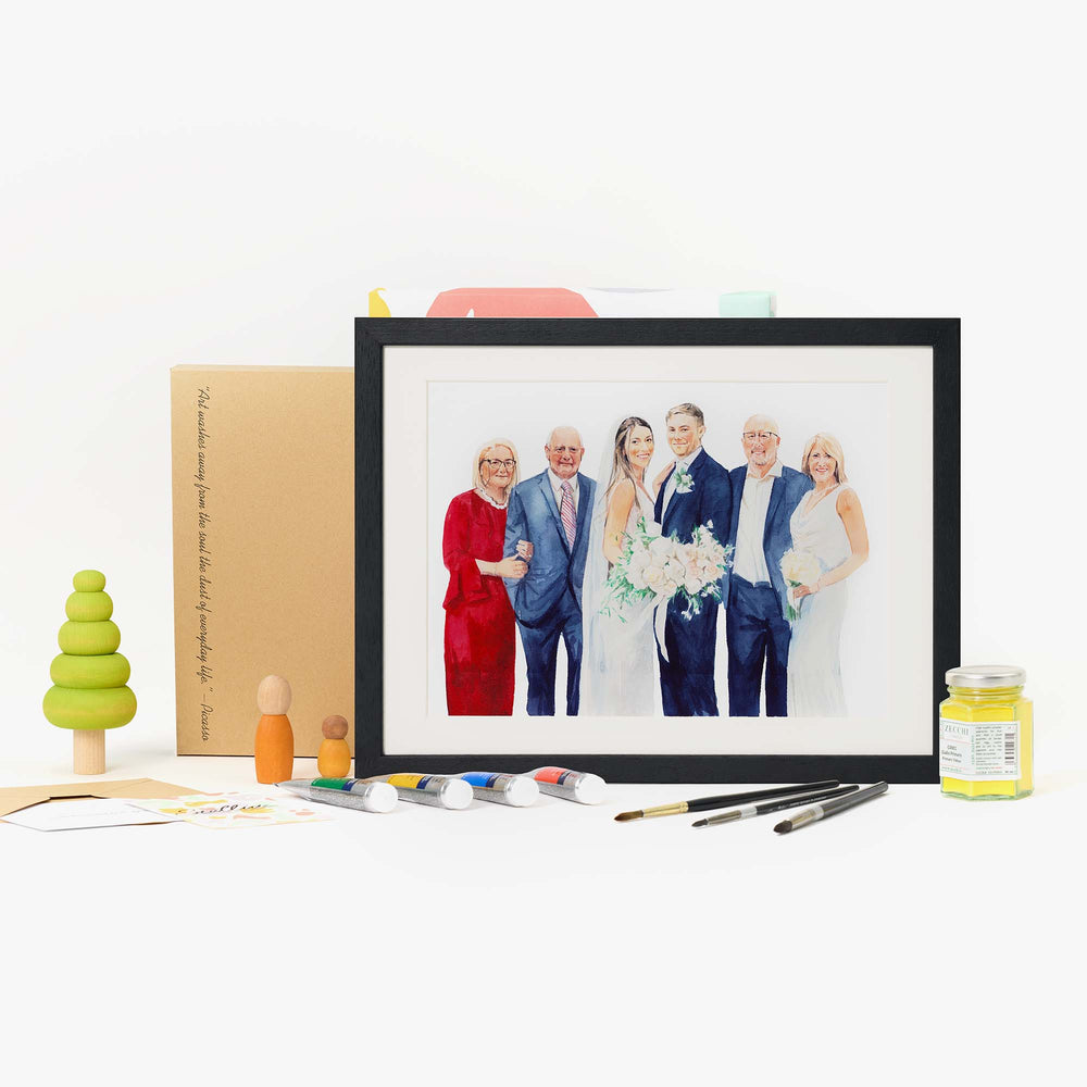 Hand-painted watercolor family portrait