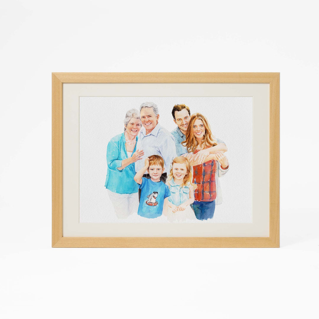 Hand-painted watercolor family portrait