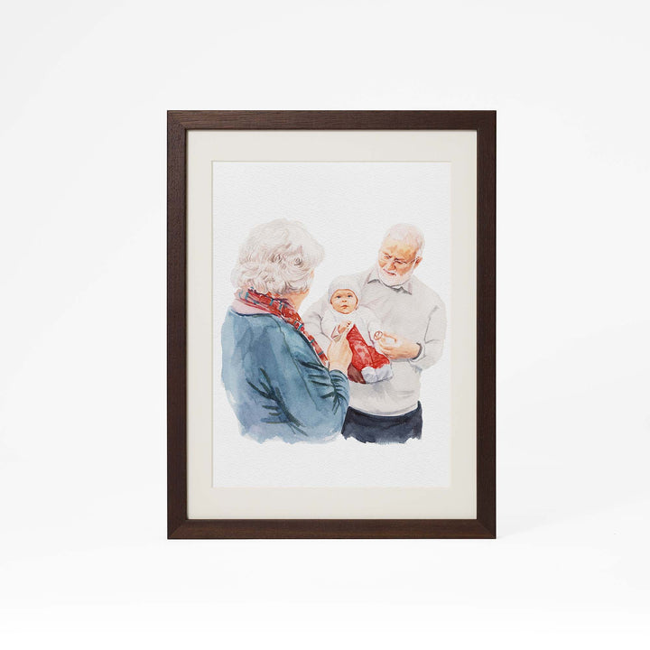 Hand-painted watercolor family portrait