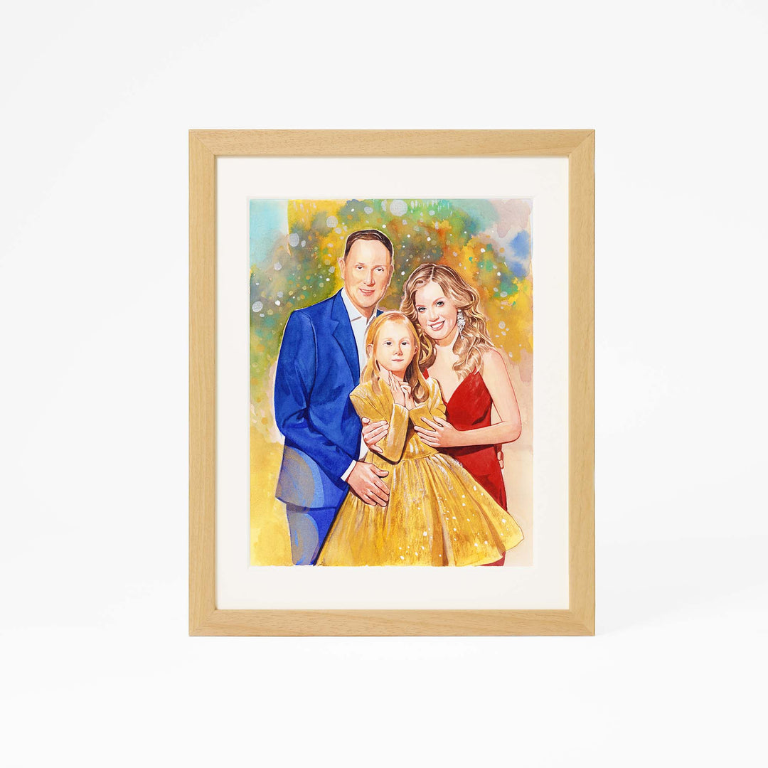 Hand-painted watercolor family portrait