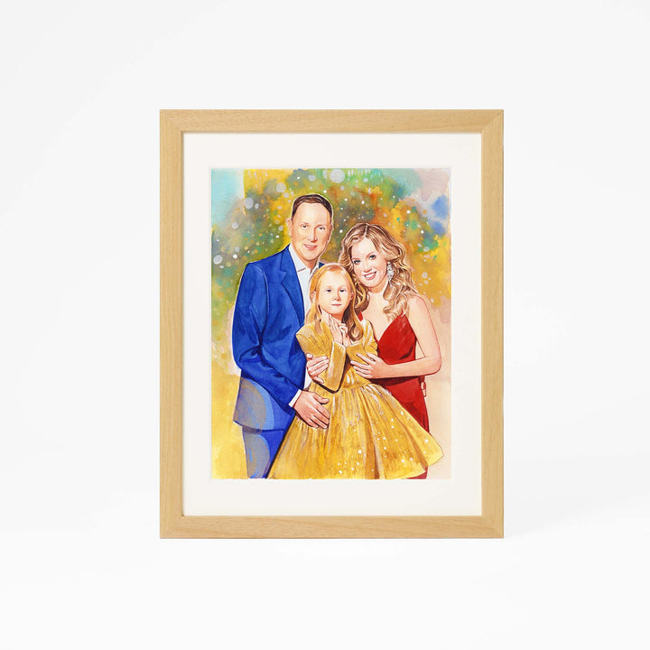 Hand-painted watercolor family portrait