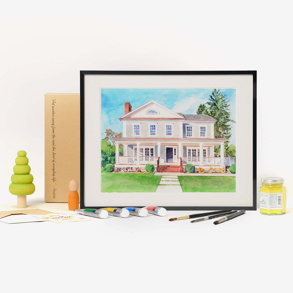 Custom watercolor house portrait – hand-painted from photo