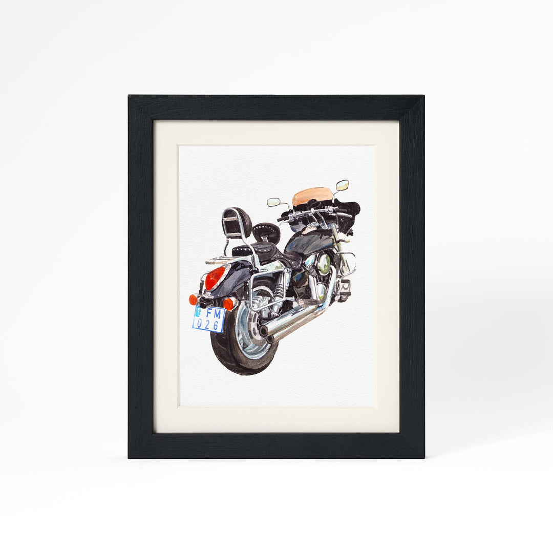 Custom watercolor motorcycle painting – hand-painted