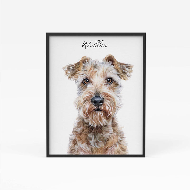 Hand-painted watercolor portrait of a dog from photo