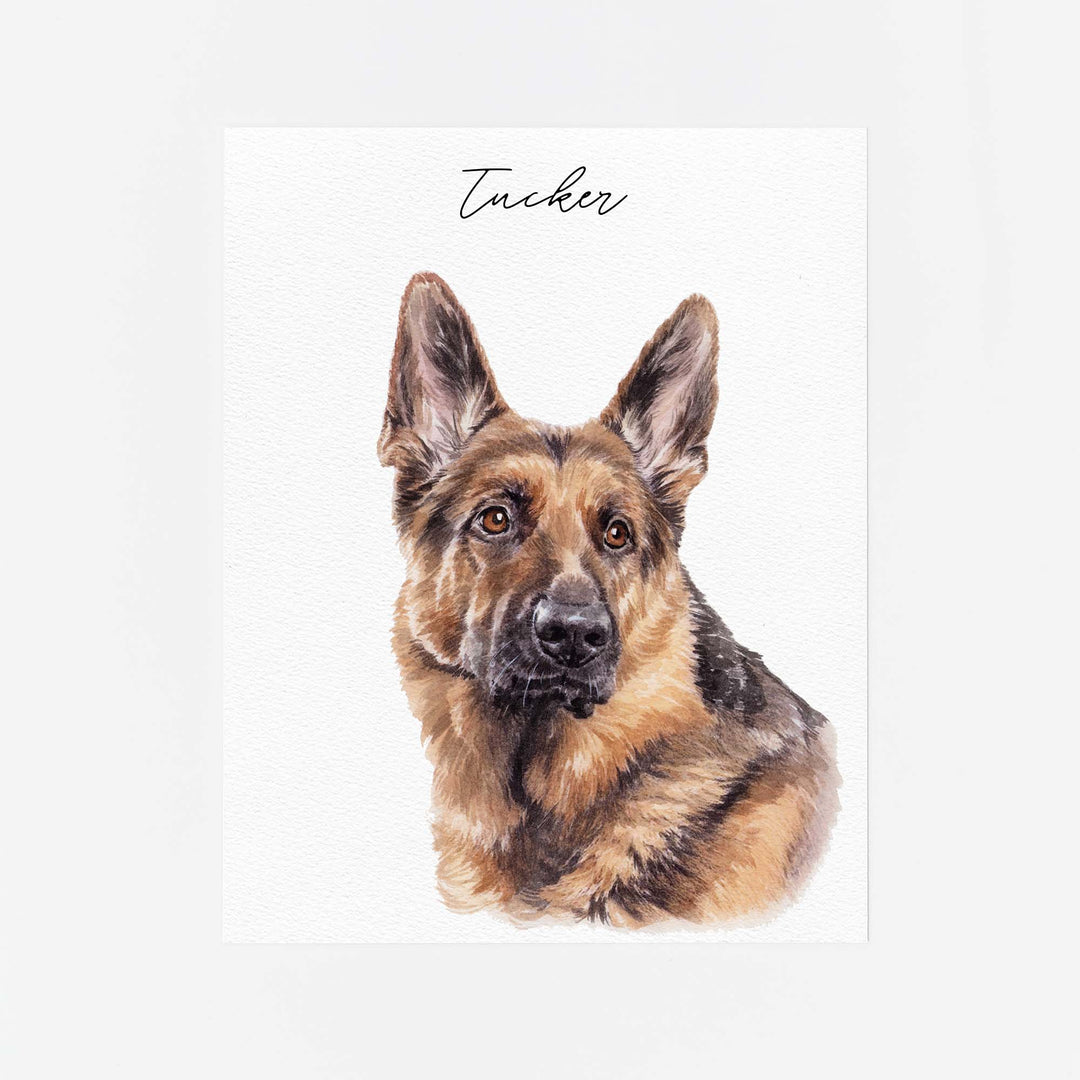 Hand-painted watercolor portrait of a dog from photo