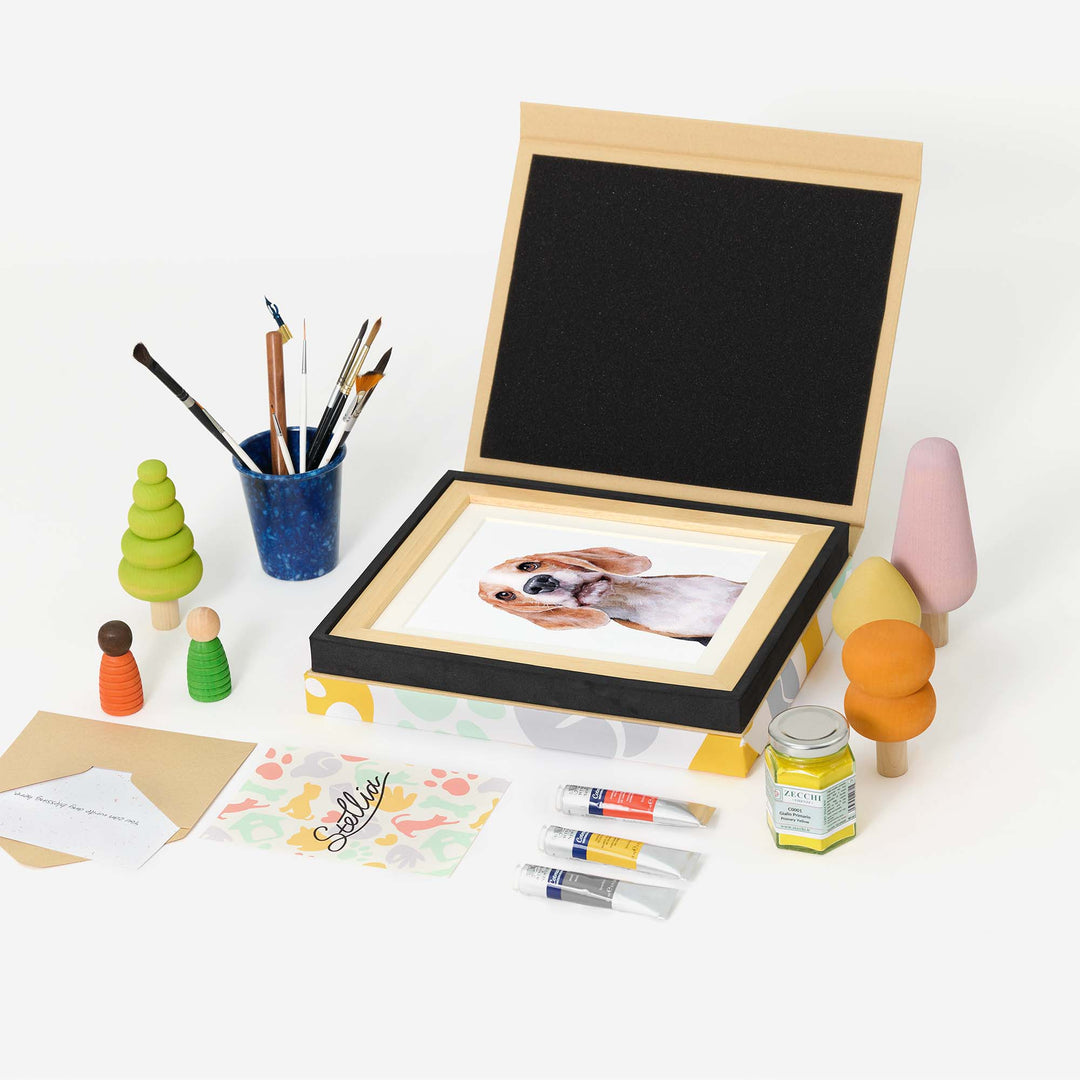 Hand-painted watercolor portrait of a dog from photo