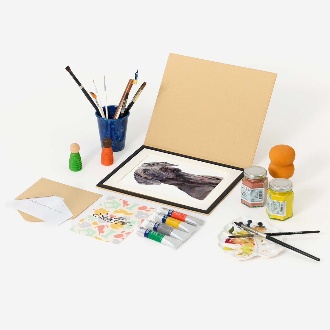 Hand-painted watercolor portrait of a dog from photo