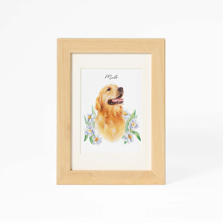 Custom hand-painted pet portrait with flowers