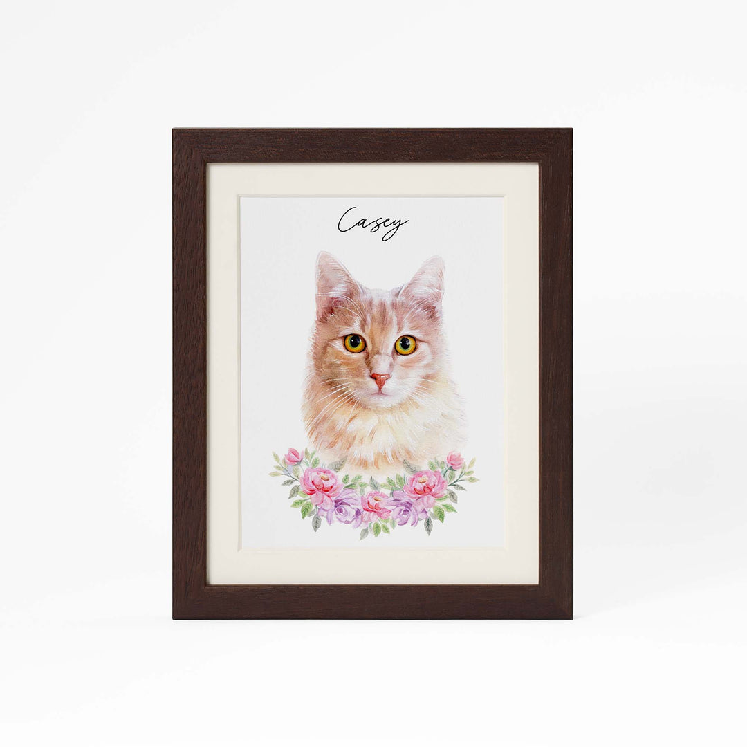 Custom hand-painted pet portrait with flowers