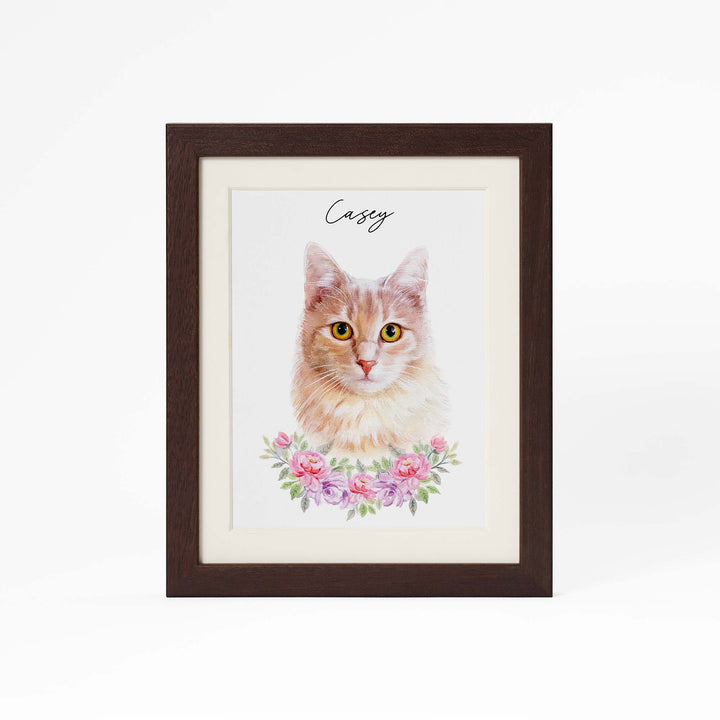 Custom hand-painted pet portrait with flowers