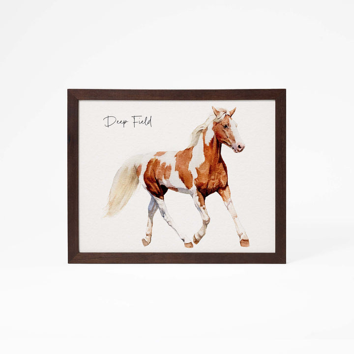Hand-painted watercolor portrait of a horse from photo