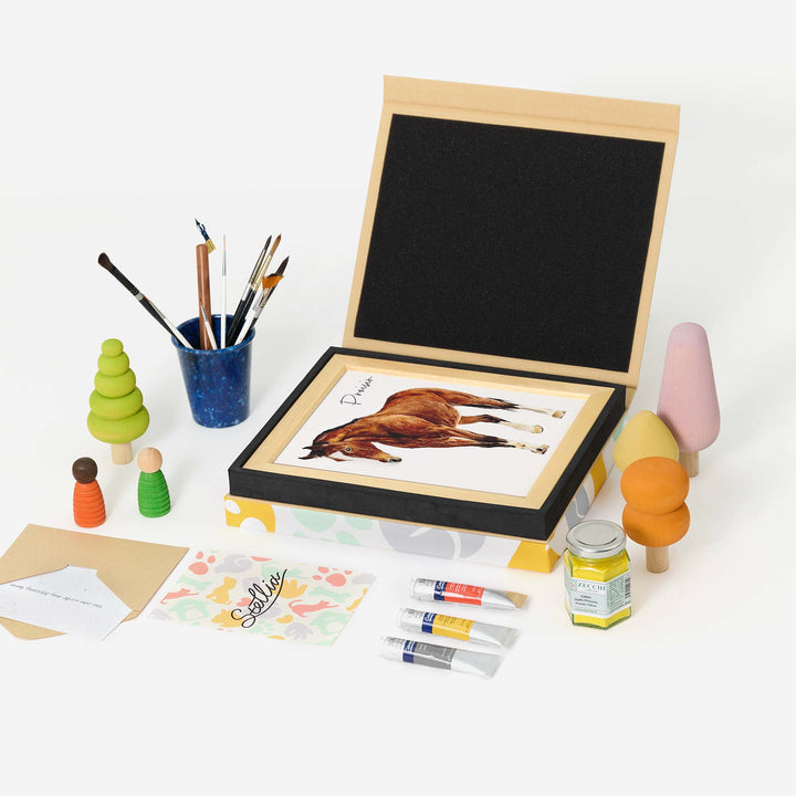 Hand-painted watercolor portrait of a horse from photo