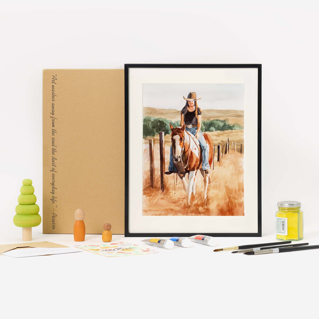 (Updated)Custom Horse & Rider Portrait – Hand-Painted Watercolor from Photo