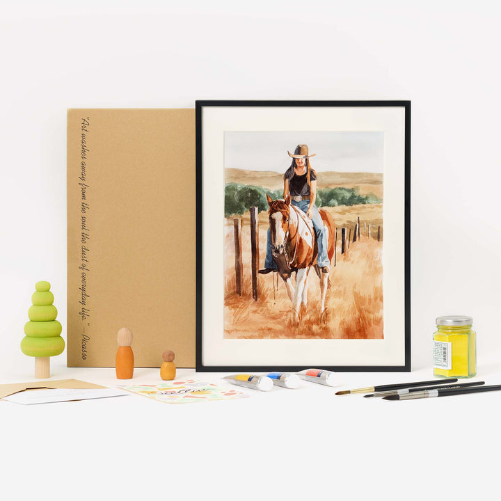 (Updated)Custom Horse & Rider Portrait – Hand-Painted Watercolor from Photo