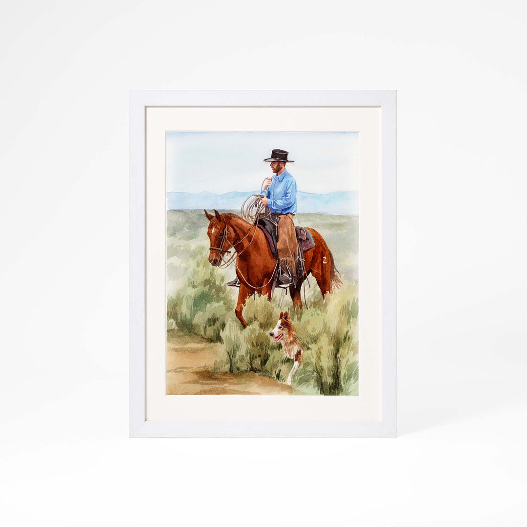 (Updated)Custom Horse & Rider Portrait – Hand-Painted Watercolor from Photo
