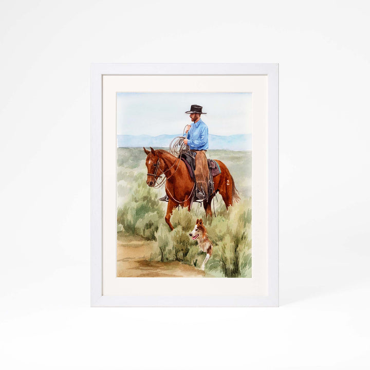 (Updated)Custom Horse & Rider Portrait – Hand-Painted Watercolor from Photo