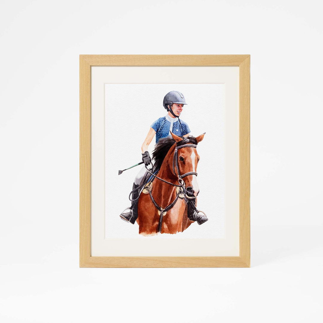 (Updated)Custom Horse & Rider Portrait – Hand-Painted Watercolor from Photo