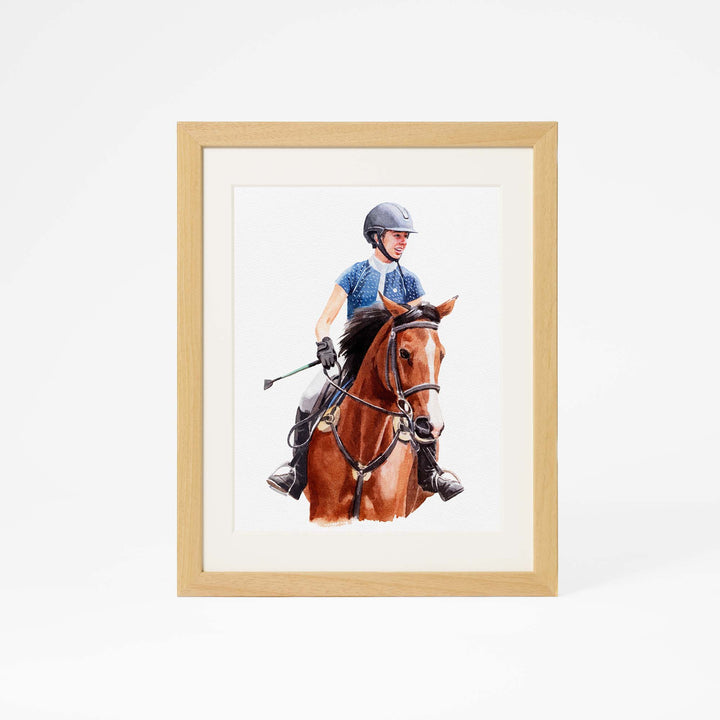 (Updated)Custom Horse & Rider Portrait – Hand-Painted Watercolor from Photo