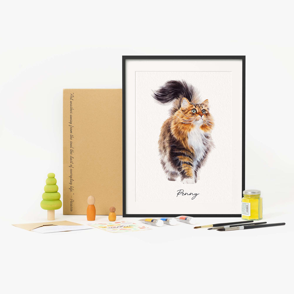 Custom mini cat portrait in watercolor – hand-painted from photo