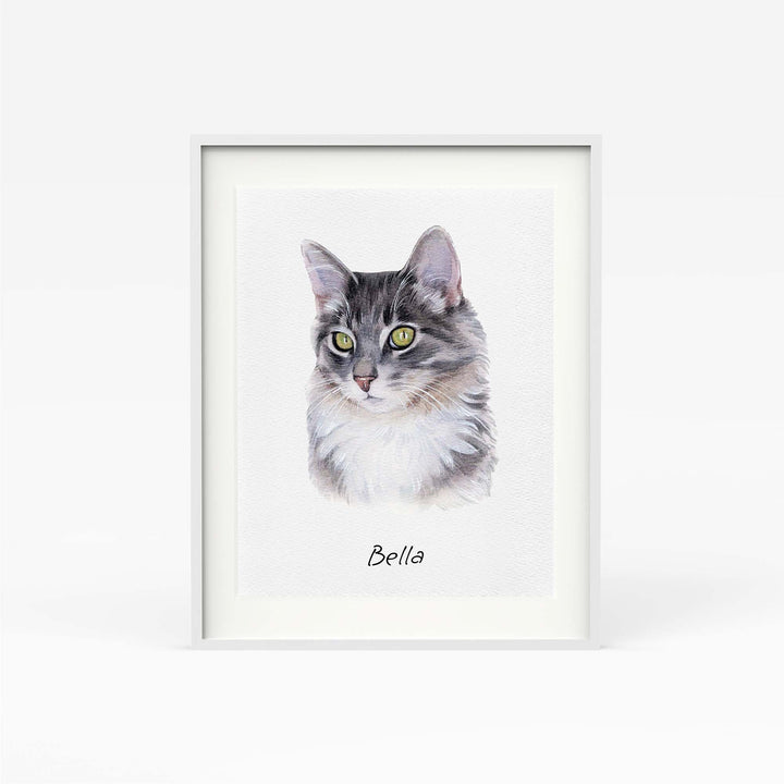 Custom mini cat portrait in watercolor – hand-painted from photo