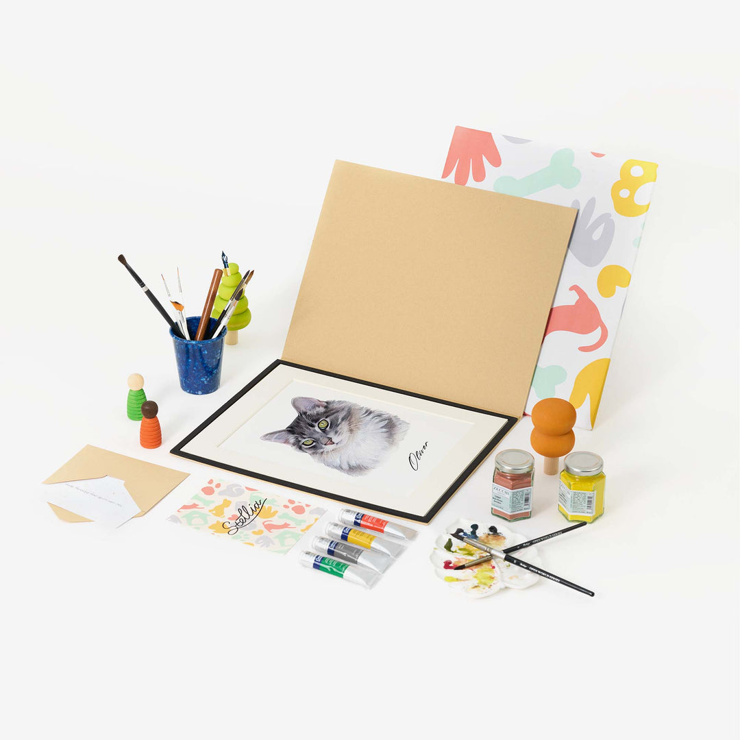 Custom mini cat portrait in watercolor – hand-painted from photo