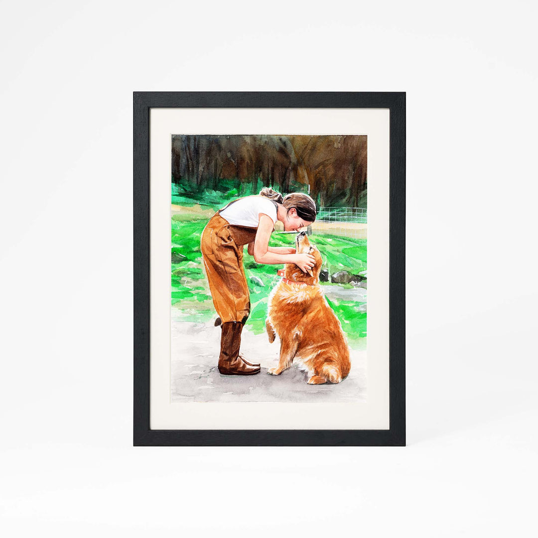 (Updated)Custom Person & Pet Portrait – Hand-Painted Watercolor from Photo