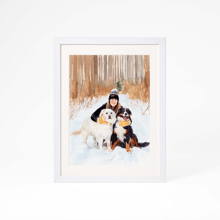 Custom hand-painted watercolor portrait of person and pet