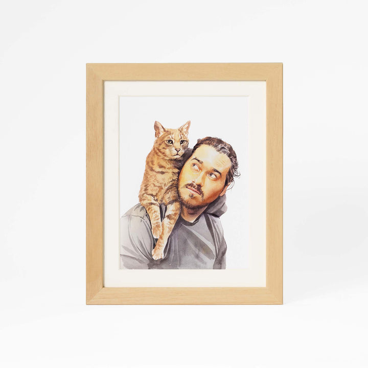 (Updated)Custom Person & Pet Portrait – Hand-Painted Watercolor from Photo