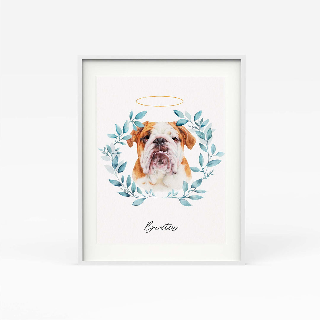 Pet watercolor surrounded by floral wreath