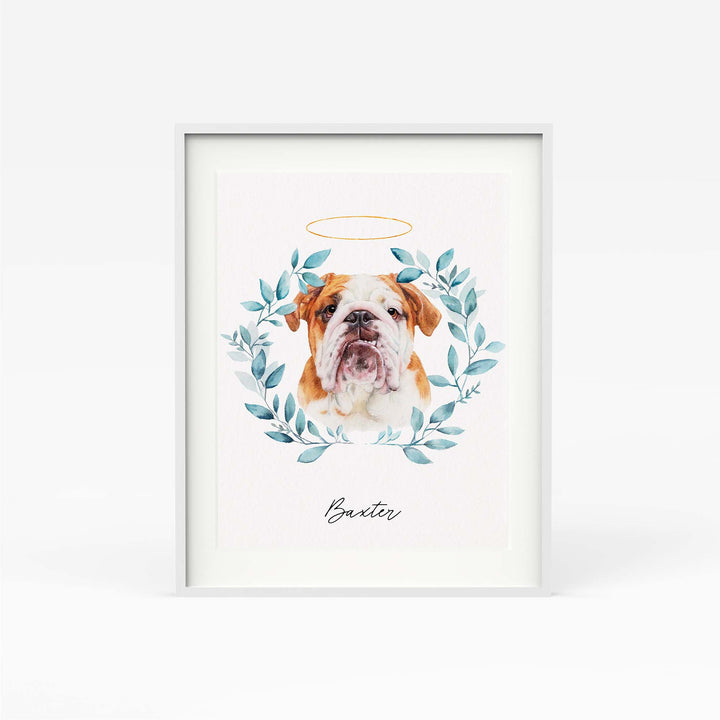 Pet watercolor surrounded by floral wreath