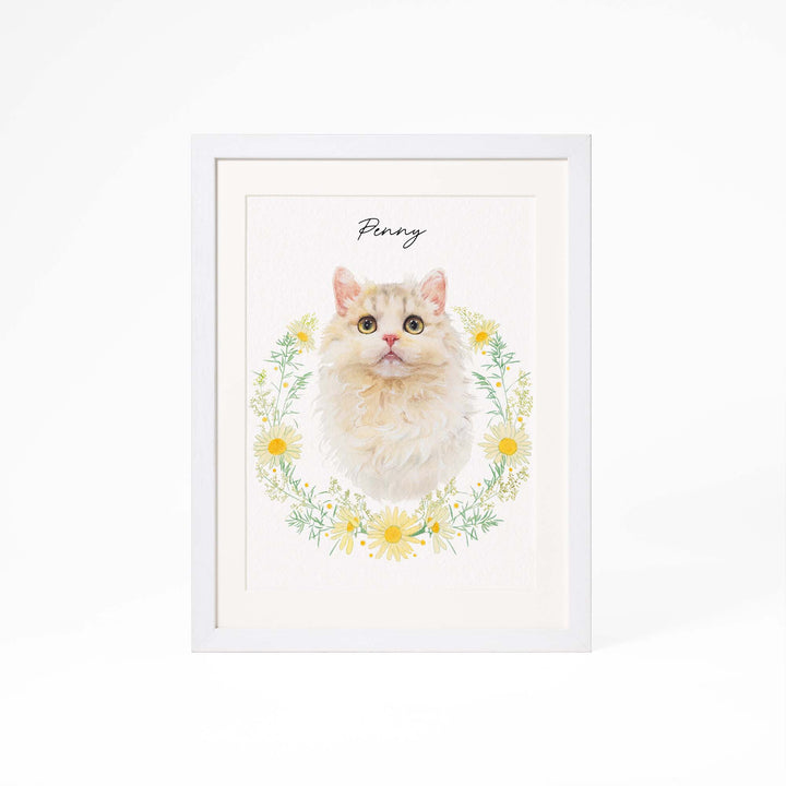 Pet watercolor surrounded by floral wreath