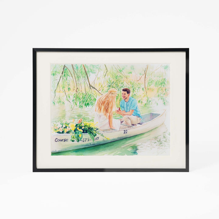 Hand-painted watercolor proposal portrait of a couple