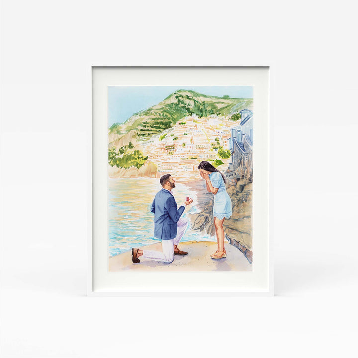 Hand-painted watercolor proposal portrait of a couple