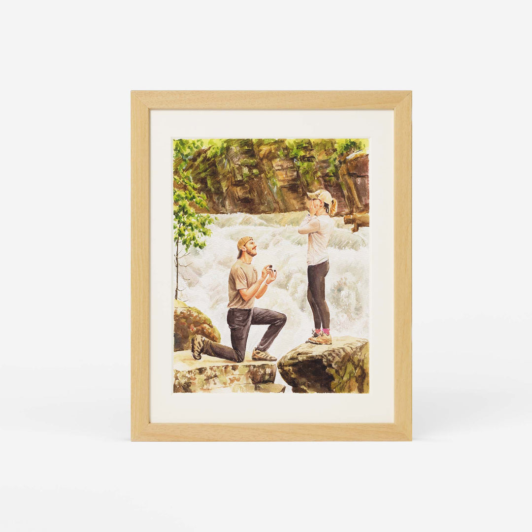 Hand-painted watercolor proposal portrait of a couple