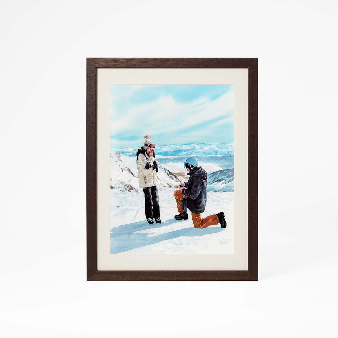 Hand-painted watercolor proposal portrait of a couple