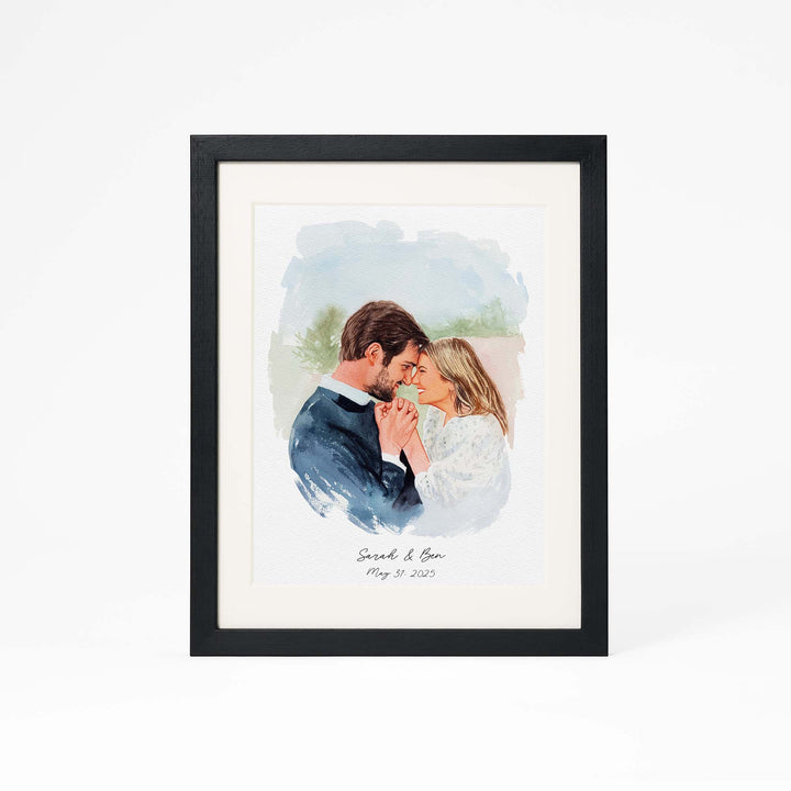 Hand-painted watercolor proposal portrait of a couple